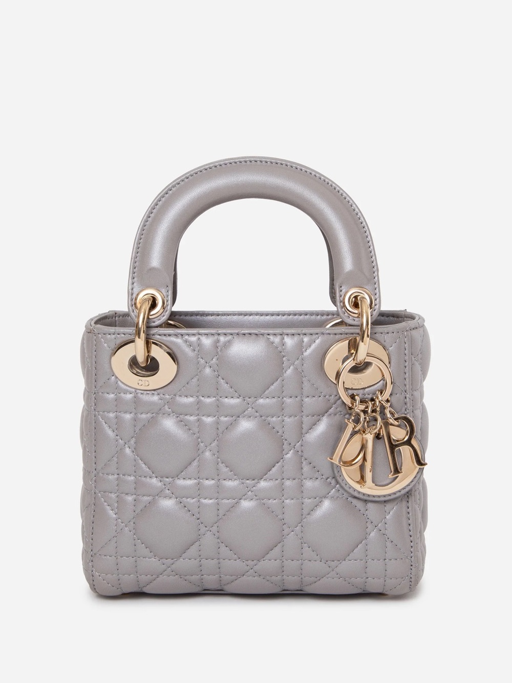 Christian Dior 2017 Grey Lambskin Mini Lady Dior Handbag